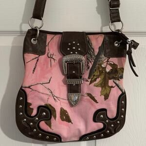 Y2K 2000's Glam Realtree Crossbody Purse Bag 11.5" X 12" Pink Brown